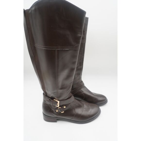 Bandolino Riding Boots Women 8 M Brown Leather Tall Buckle Block Heel Equestrian - Picture 2 of 8